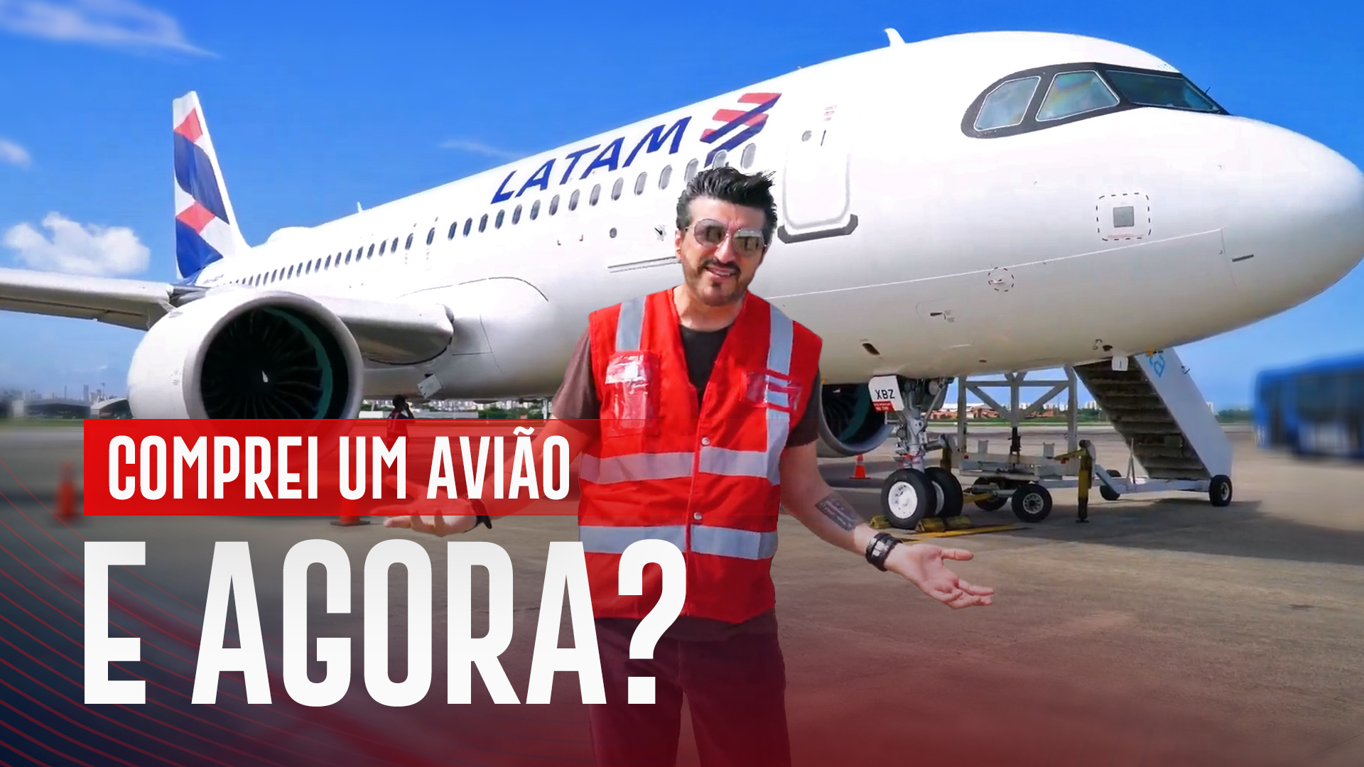 Thumbnail do vídeo sobre um avião da LATAM